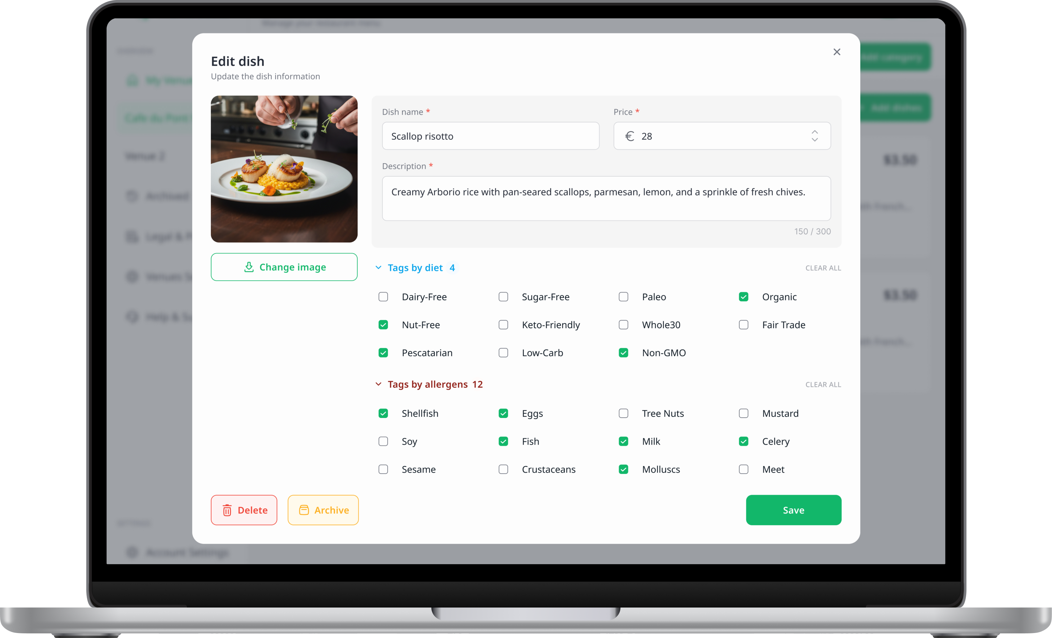 Menu editor preview on laptop