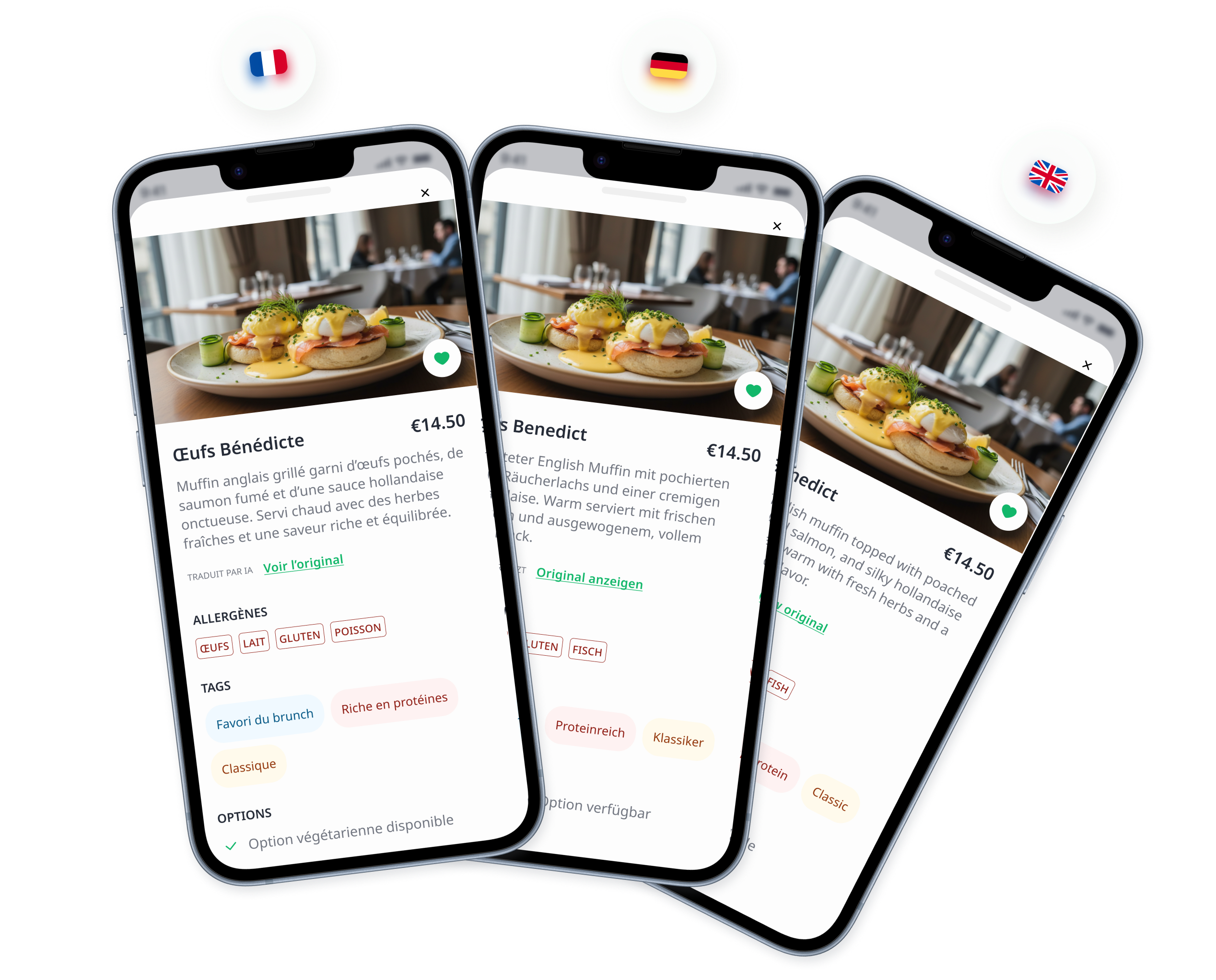 Translated menu preview with language badges